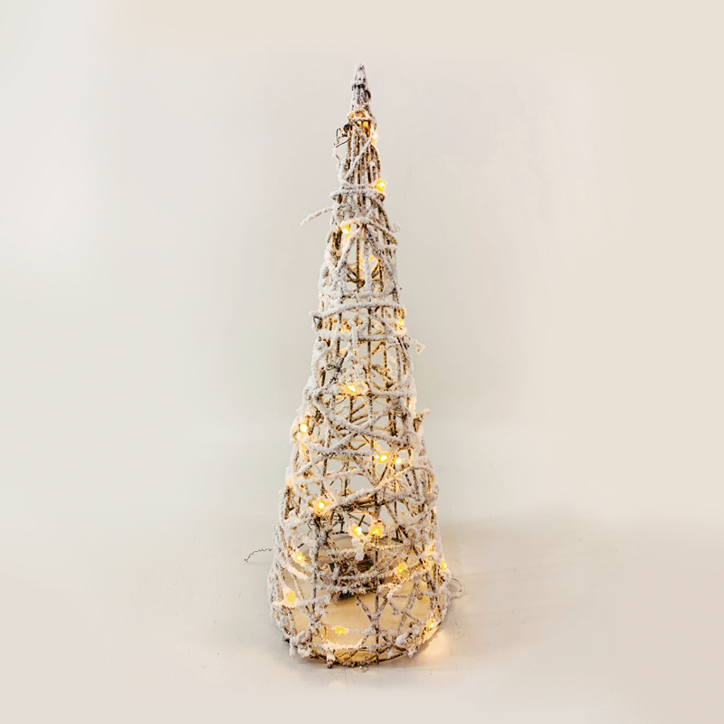 ACA LIGHTING CHRISTMAS X11301110 "RATTAN CONE TREE WITH SNOW" 30 MINI WW LED LIGHTS BATTER. 3ΧΑΑ,IP20 Φ18.5Χ50CM