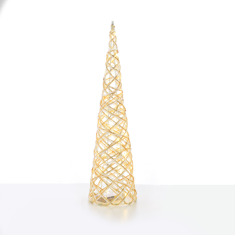 ACA LIGHTING CHRISTMAS X11301117 "WHITE & GOLD CONE TREE" 30 MINI WW LED LIGHTS BAT 3ΧΑΑ,IP20 Φ17X60CM