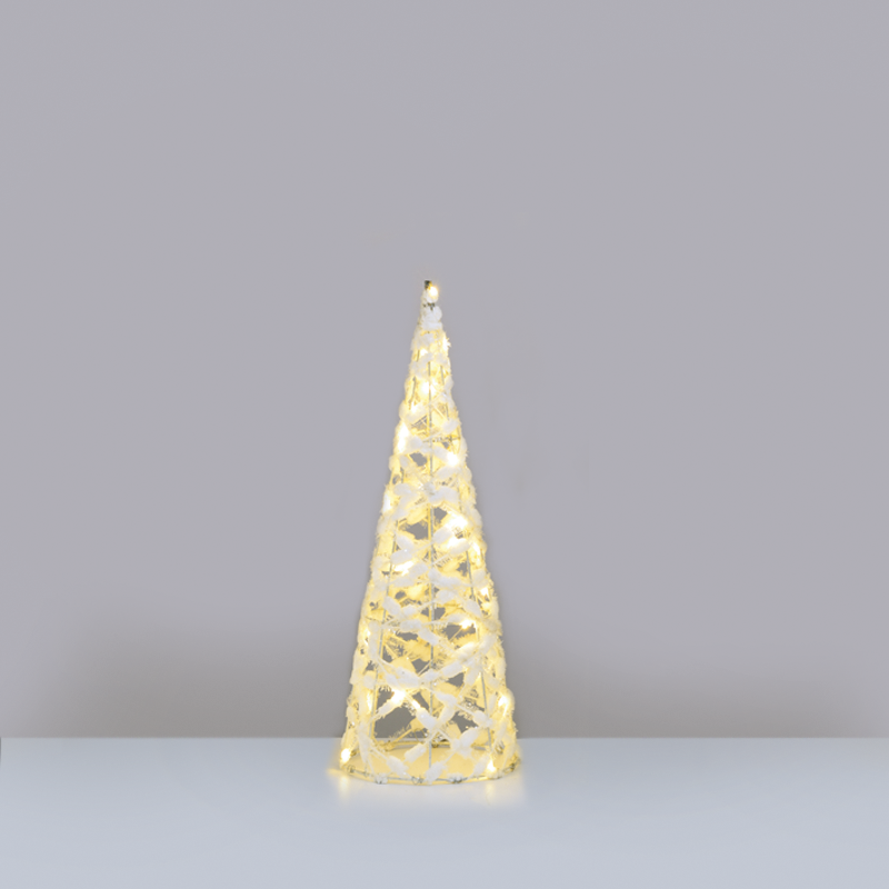 ACA LIGHTING CHRISTMAS X11301119 "WHITE COTTON THREAD CONE TREE" 30 MINI WW LED LIGHTS BAT 3ΧΑΑ,IP20 Φ18.5X50CM