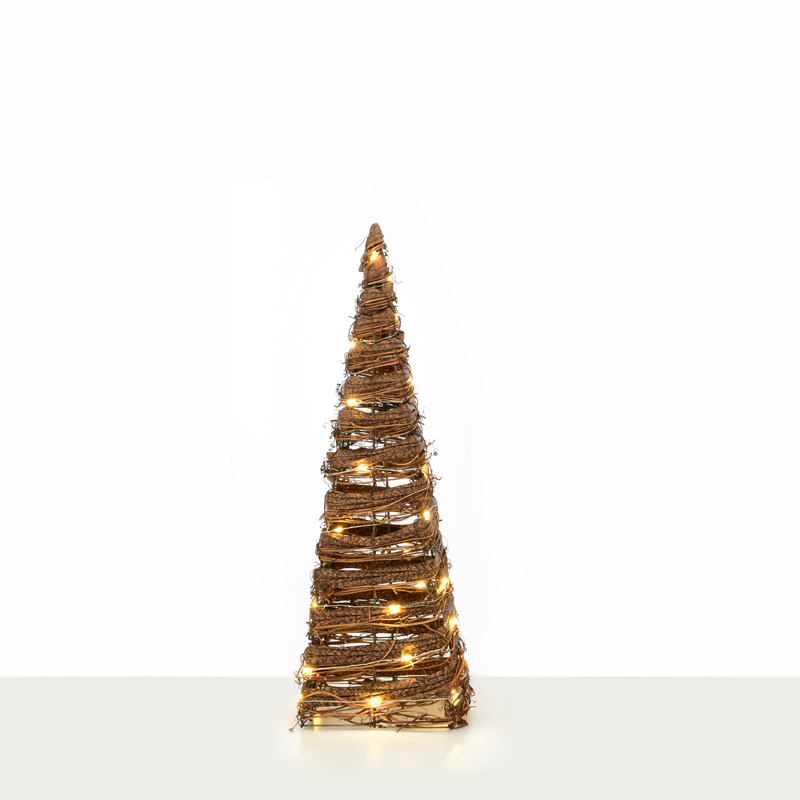 ACA LIGHTING CHRISTMAS X11301120 "NATURAL RATTAN CONE TREE" 30 MINI WW LED LIGHTS BAT 3ΧΑΑ,IP20 Φ17X50CM