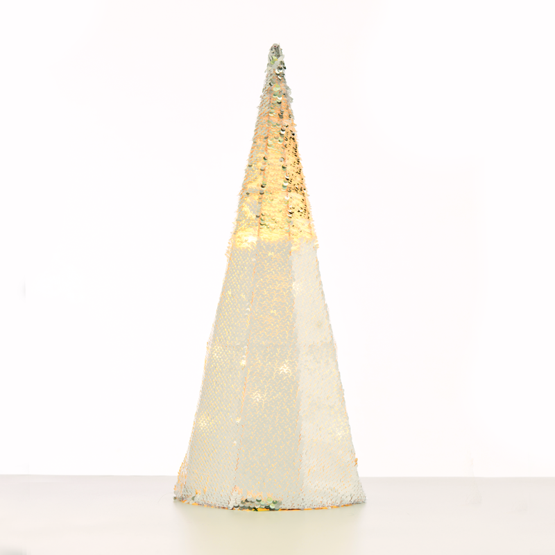 ACA LIGHTING CHRISTMAS X1135117 "SILVER & WHITE SEQUIN CONE TREE" 35 WW LED LIGHTS BATTER. 3ΧΑΑ,IP20 Φ27.5X90CM
