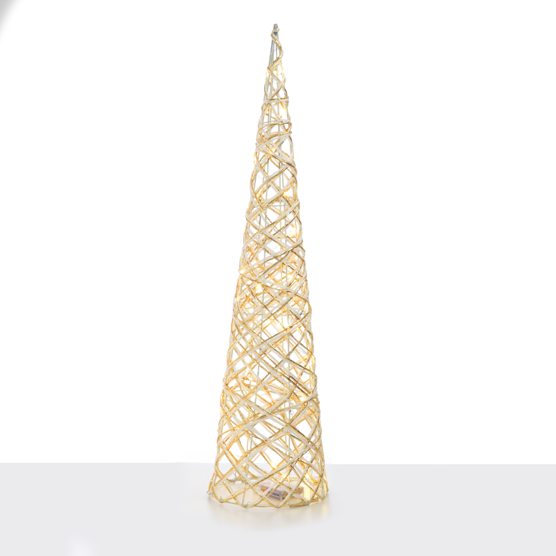 ACA LIGHTING CHRISTMAS X11401117 "WHITE & GOLD CONE TREE" 40 MINI WW LED LIGHTS BAT 3ΧΑΑ,IP20 Φ20.5X80CM