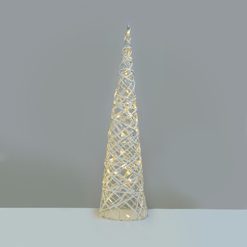 ACA LIGHTING CHRISTMAS X11401118 "WHITE & SILVER CONE TREE" 40 MINI WW LED LIGHTS BAT 3ΧΑΑ,IP20 Φ20.5X80CM