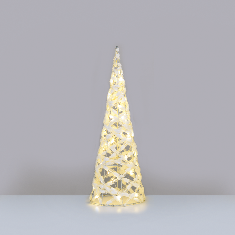 ACA LIGHTING CHRISTMAS X11401119 "WHITE COTTON THREAD CONE TREE" 40 MINI WW LED LIGHTS BAT 3ΧΑΑ,IP20 Φ20.5X60CM