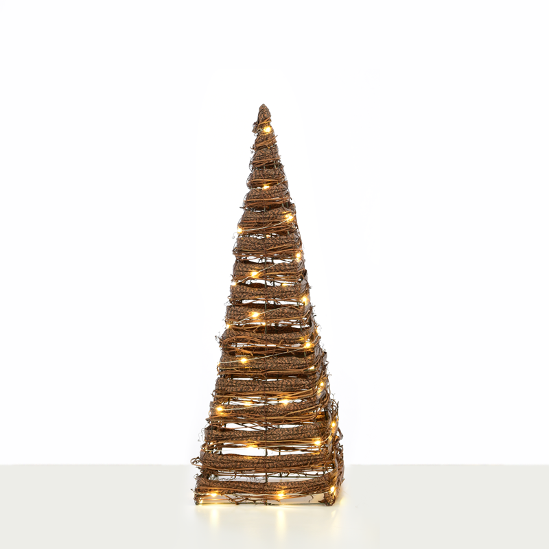 ACA LIGHTING CHRISTMAS X11401120 "NATURAL RATTAN CONE TREE" 40 MINI WW LED LIGHTS BAT 3ΧΑΑ,IP20 Φ22X60CM