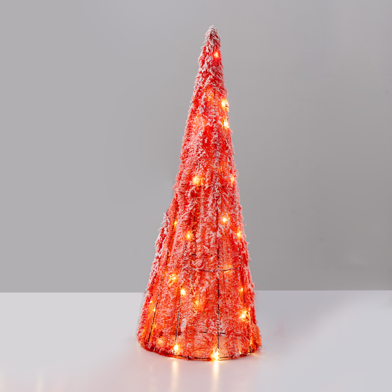ACA LIGHTING CHRISTMAS X114011333 "RED TINSEL CONE TREE" 40 MINI WW LED LIGHTS BAT. 3ΧΑΑ,IP20 Φ27.5X90cm
