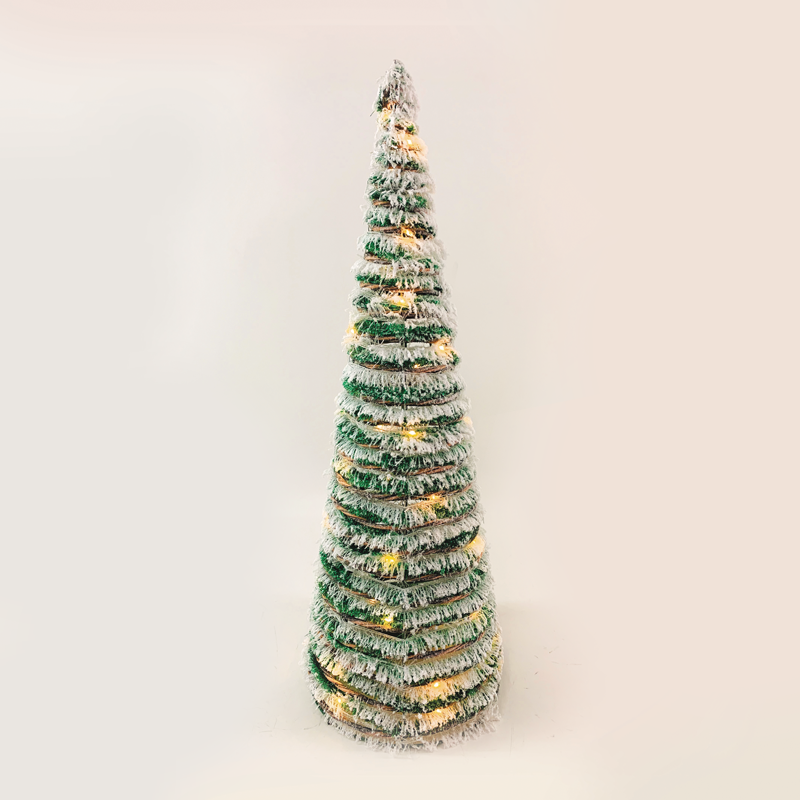 ACA LIGHTING CHRISTMAS X1140119 "GREEN RATTAN CONE TREE WITH SNOW" 40 MINI WW LED LIGHTS BATTER. 3ΧΑΑ,IP20 Φ20.5X60CM