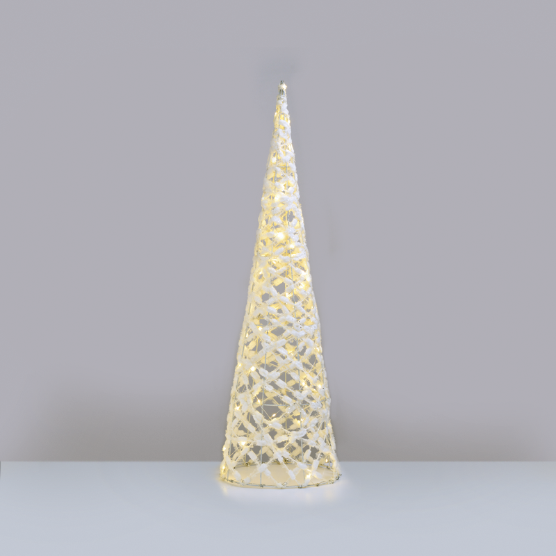 ACA LIGHTING CHRISTMAS X11501119 "WHITE COTTON THREAD CONE TREE" 50 MINI WW LED LIGHTS BAT 3ΧΑΑ,IP20 Φ27.5X90CM