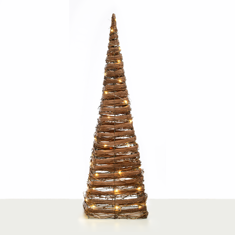 ACA LIGHTING CHRISTMAS X11501120 "NATURAL RATTAN CONE TREE" 50 MINI WW LED LIGHTS BAT 3ΧΑΑ,IP20 Φ27X90CM