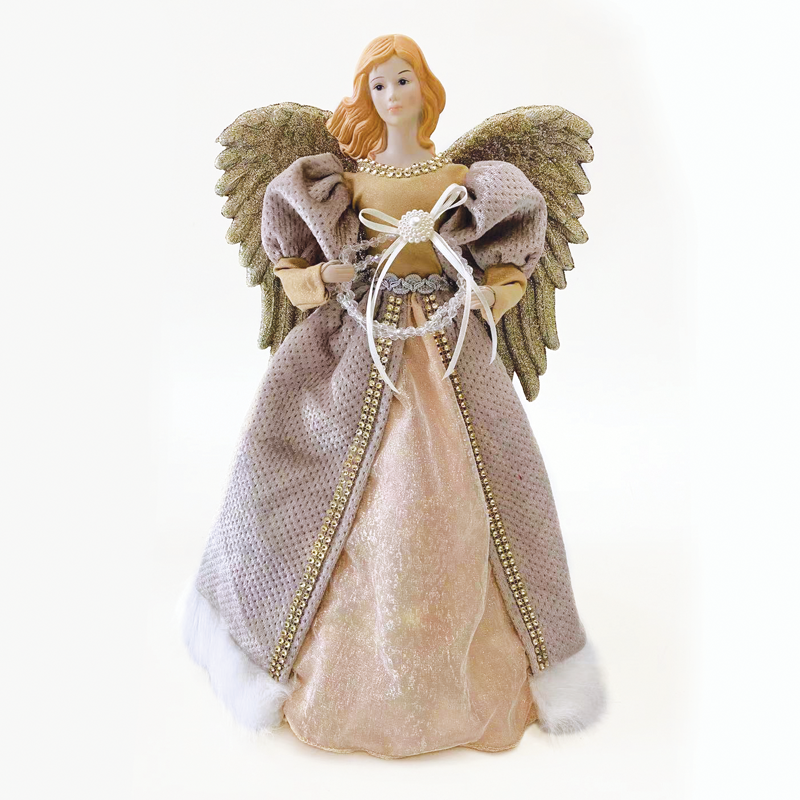 ACA LIGHTING CHRISTMAS X124005 DECO FABRIC ANGEL WITH GOLD DRESS 40CM