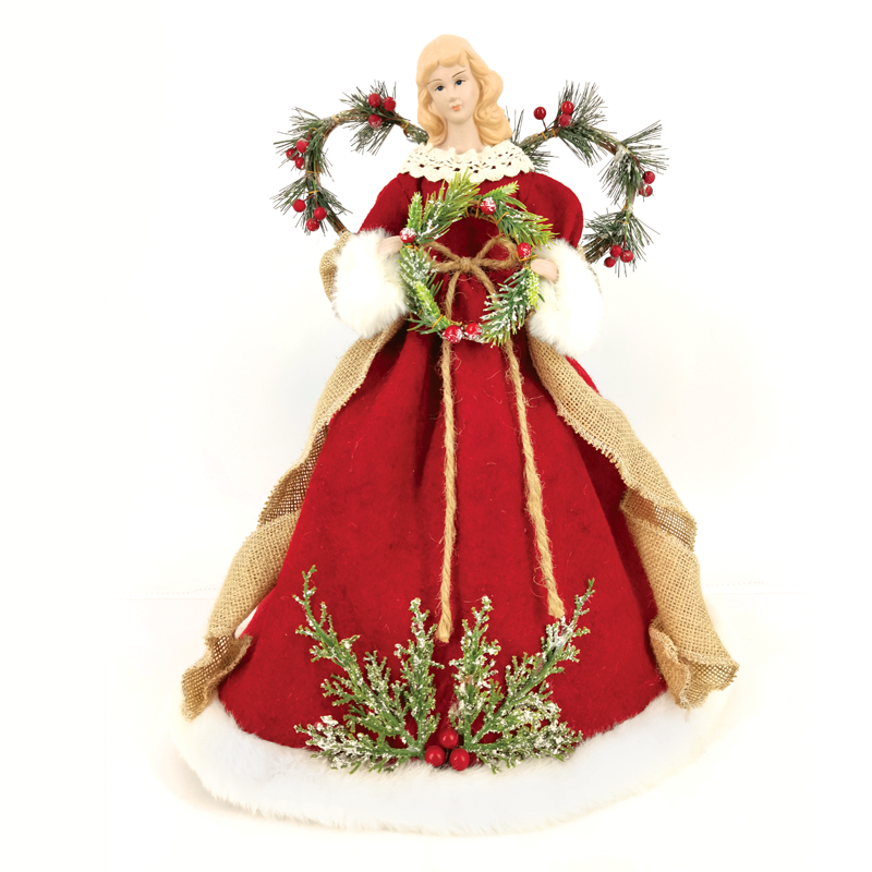 ACA LIGHTING CHRISTMAS X124006 DECO FABRIC ANGEL WITH RED DRESS 40CM