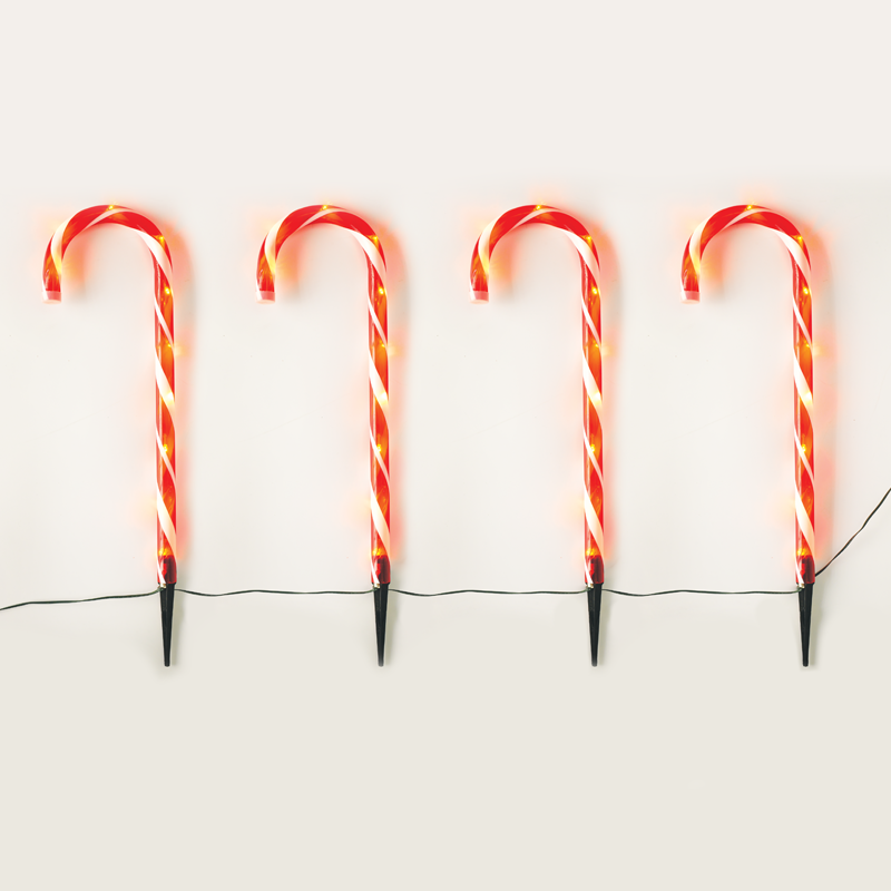 ACA LIGHTING CHRISTMAS X13401413 "4 CANDY STAKES" 40 WW LED LIGHTS 8 FUNCTIONS ADAPT (4.5V) IP44 L1.5m*Φ2.5cm*H60cm 0.5m GREEN LEAD CABLE