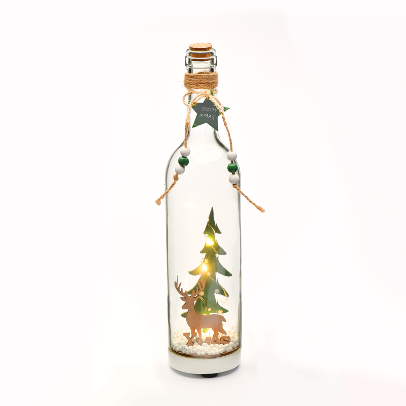ACA LIGHTING CHRISTMAS X1351110 "XMAS DECO GLASS BOTTLE" 5 WW LED SILVER COPPER WIRE STRING LIGHTS BAT (3XLR44) IP20 Φ7X30cm