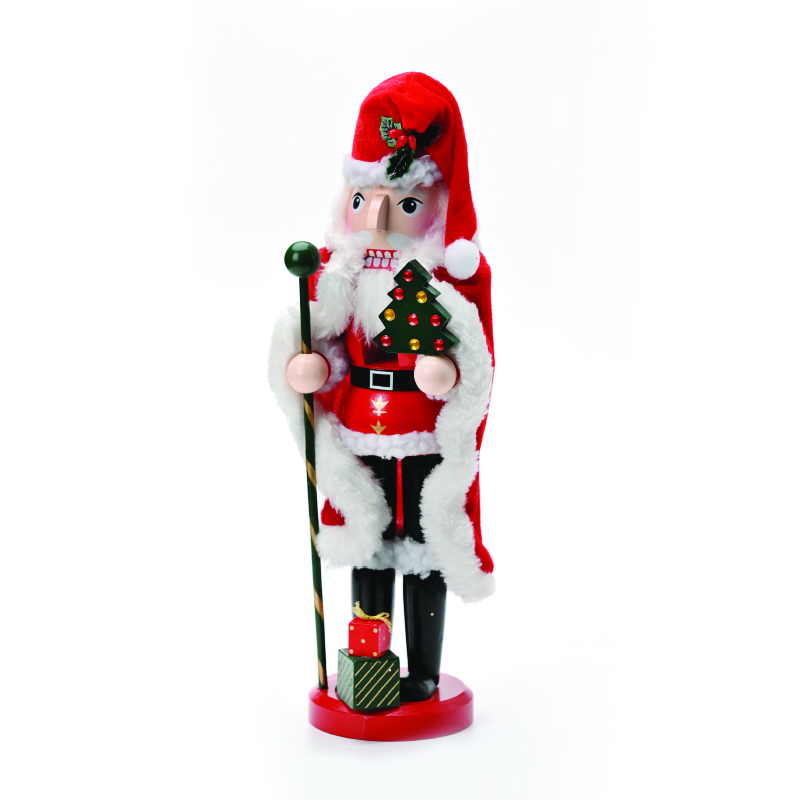 ACA LIGHTING CHRISTMAS X143502 NUTCRACKER SANTA CLAUS WITH RED CAPE SCEPTER & TREE H35cm