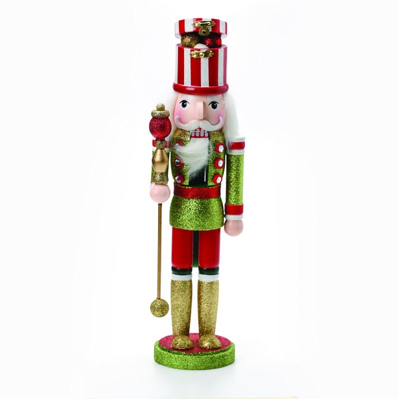 ACA LIGHTING CHRISTMAS X143803 NUTCRACKER WITH SCEPTER & BHAT WITH ORNAMENTS H38cm