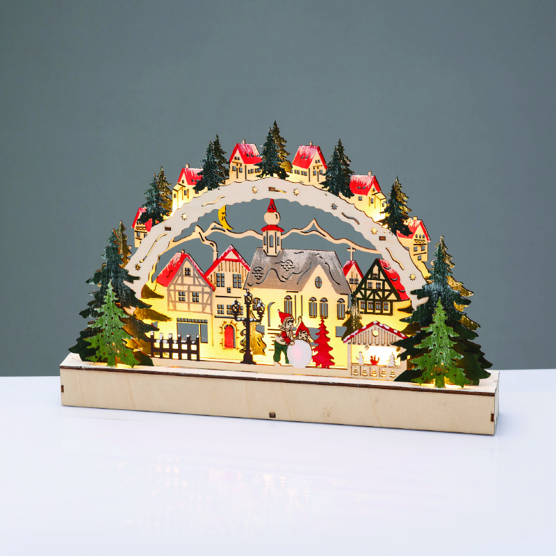 ACA LIGHTING CHRISTMAS X15121107 WOODEN XMAS VILLAGE 12 LED WW STEADY IP20 DECORATIVE BATT 2XAAA 38x5x21.5cm