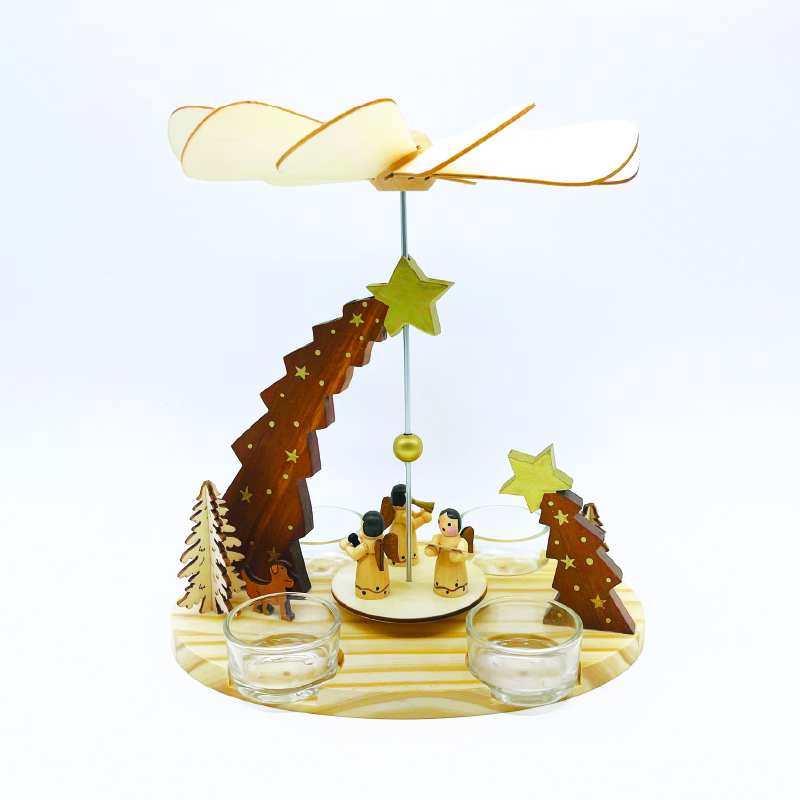 ACA LIGHTING CHRISTMAS X152203 WOODEN TEA LIGHT PYRAMID ANGELS DECORATIVE (WITHOUT CANDLES) 21x13.5x22cm