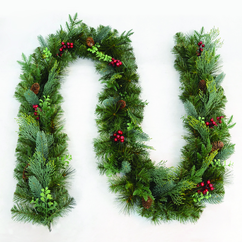 ACA LIGHTING CHRISTMAS X162707 CHRISTMAS GARLAND PE/PVC BERRIES & PINE CONES 270CM LENGTH