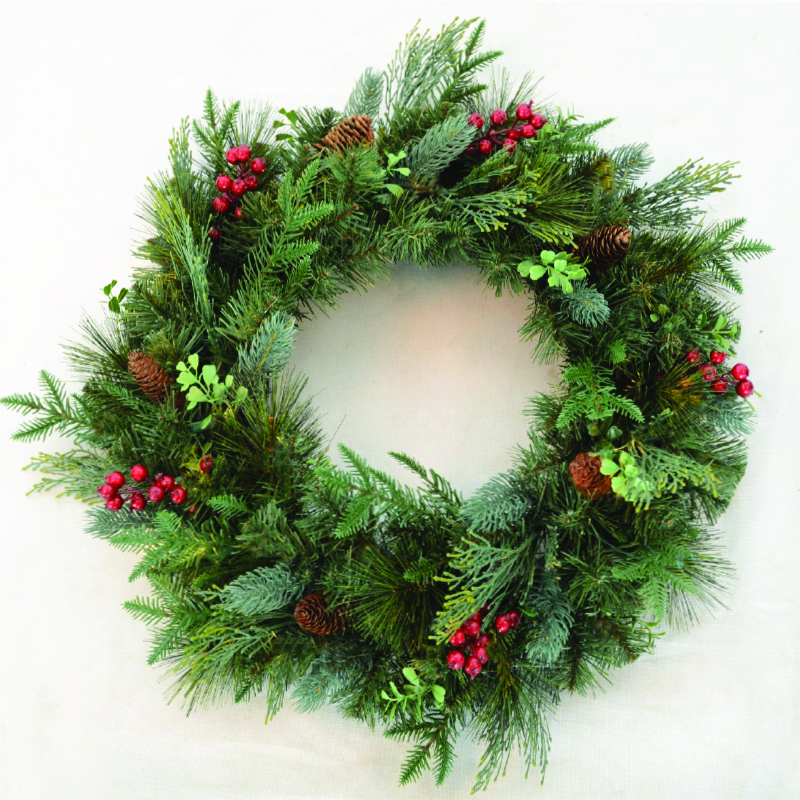 ACA LIGHTING CHRISTMAS X16606 CHRISTMAS WREATH PE/PVC BERRIES & PINE CONES 60CM DIAM.