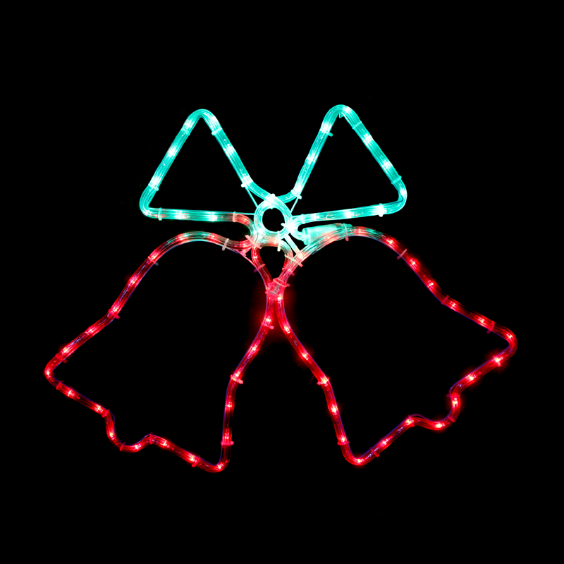 ACA LIGHTING CHRISTMAS X2BELLEDMC55 "DOUBLE BELLS", 72 LED MOTIF 3m 2-WIRE ROPE LIGHT, GREEN-RED, FLASH CONTROLLER, IP44, 55x55cm, 1.5m LEAD CABLE