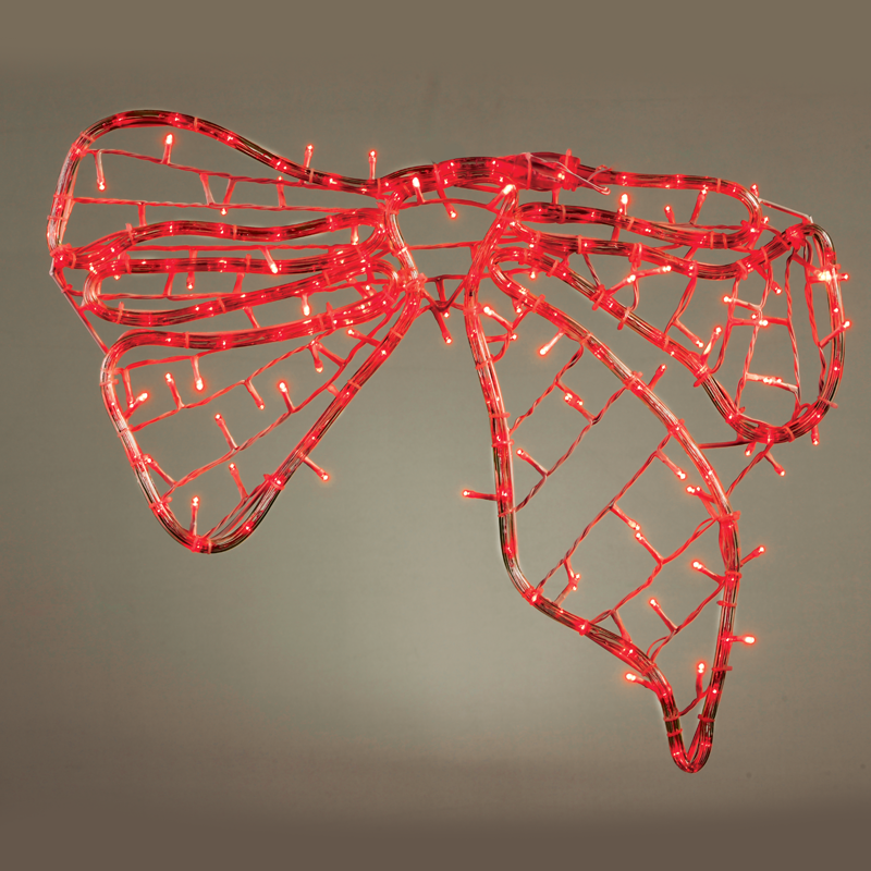 ACA LIGHTING CHRISTMAS XBOWLEDR60 "BOW, 96 LED MOTIF 4m 2-WIRE ROPE LIGHT & 96 LED STRING LIGHTS WITH ADAPTOR (36VDC), RED, IP44, 60x45cm, WHITE CABLE, 5m