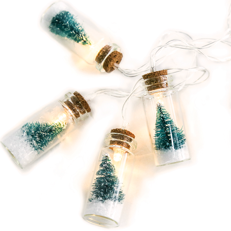 ACA LIGHTING CHRISTMAS XH10WW2A ”MINI GLASS BOTTLE" GREEN TREE 10 LED STRING LIGHTS WITH BATTERIES (2xΑΑ) WARM WHITE IP20 135+30cm TRANSPARENT CABLE