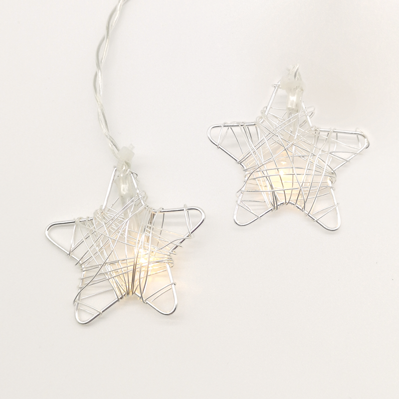 ACA LIGHTING CHRISTMAS XMSSTAR10WW2AT "METAL STARS", 10 LED STRING LIGHTS WITH BATTERIES (3xAA) & TIMER (6ON/18OFF), WARM WHITE, SILVER METAL, IP20, 135+30cm TRANSPARENT LEAD CABLE