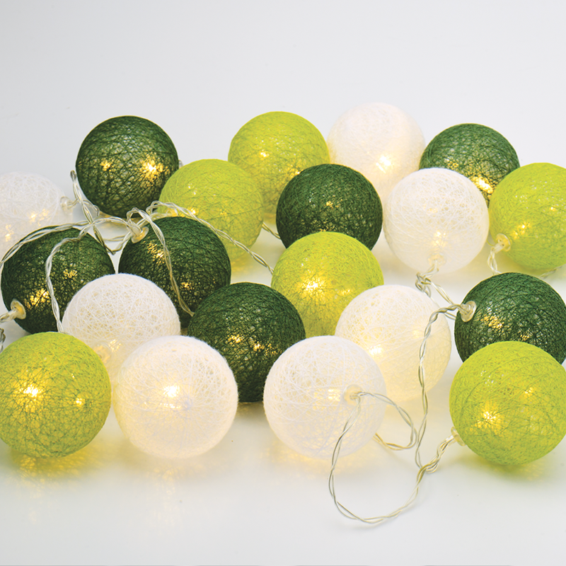 ACA LIGHTING CHRISTMAS X07201161 “WOVEN BALL FAIRY LIGHTS” GREEN & WHITE BALL 20 LED STRING LIGHTS WITH BATTERIES (2xΑΑ) WARM WHITE IP20 285+30cm TRANSPARENT CABLE