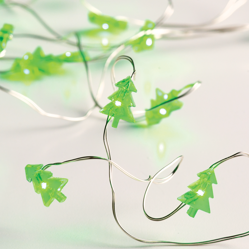 ACA LIGHTING CHRISTMAS XSW20G2ATREE "CHRISTMAS TREE" MOTIF 20 LED STRING LIGHTS GREEN SILVER COPPER WIRE & BATTER.2xAA IP20 2m+10cm 1.2W