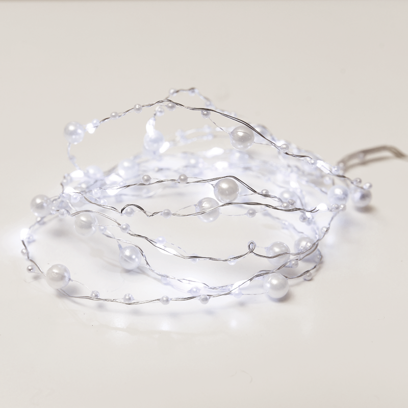 ACA LIGHTING CHRISTMAS XSW20W2APEARL "PEARL" MOTIF 20 LED STRING LIGHTS COOL WHITE SILVER COPPER WIRE & BATTER.2xAA IP20 2m+10cm 1.2W