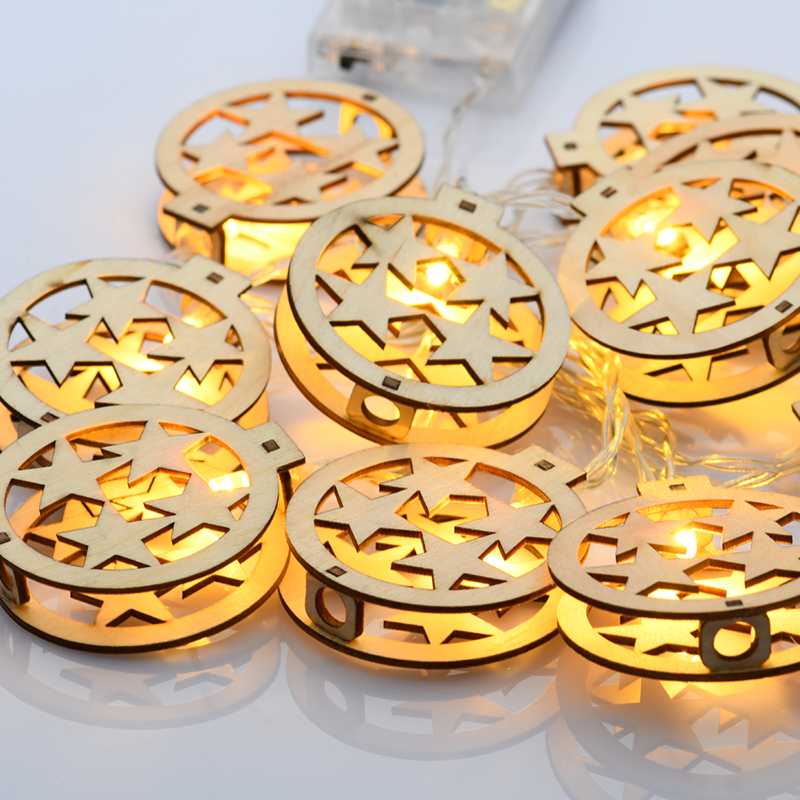 ACA LIGHTING CHRISTMAS XWBSTARS102A "WOODEN CHRISTMAS MOTIFS", ROUND STAR, 10 LED STRING LIGHTS WITH BATTERIES (3xAA), WARM WHITE, IP20, 135+30cm TRANSPARENT LEAD CABLE