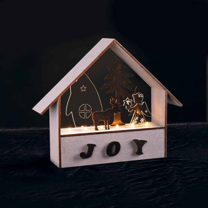 ACA LIGHTING CHRISTMAS XWHOMEA3A "WOODEN HOUSES", 6 LED LIGHTS WITH BATTERY (2xAAA), GREY WOOD, WARM WHITE, IP20, 27.8x6.5x24.5cm