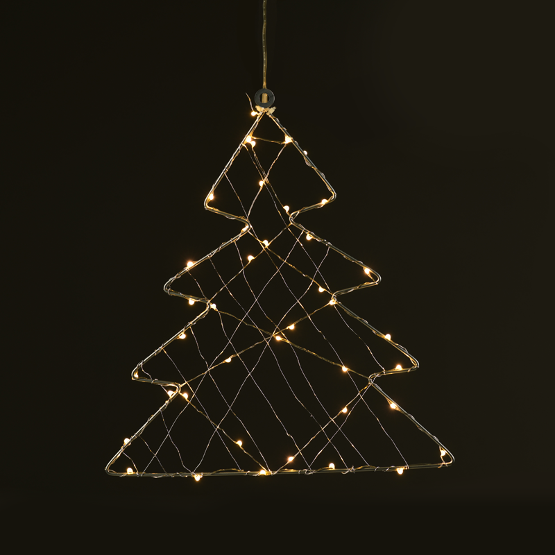 ACA LIGHTING CHRISTMAS X064014250 "1D Copper Wire Metal Motifs" , TREE, 40 ΜINI LED LIGHTS WITH COPPER WIRE & ADAPTOR (3V DC), WARM WHITE, IP44, 28.5x29.5cm, 3m TRANSPARENT LEAD CABLE